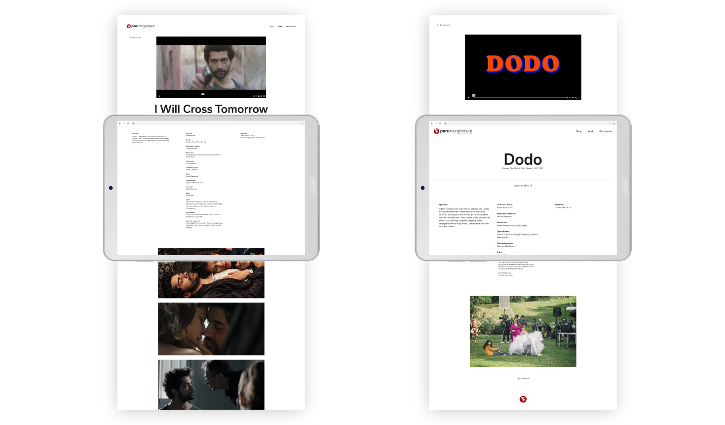 Produced films page as seen on iPad screens FILM PRODUCTION